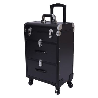 Lemoeyes Professional Rolling Makeup Train Case, Large Cosmetic Trolley with Wheels Locks Keys, Cosmetic Train Case with Dividers, Travel Cart Trunk for Makeup Nail Art Hair Styling