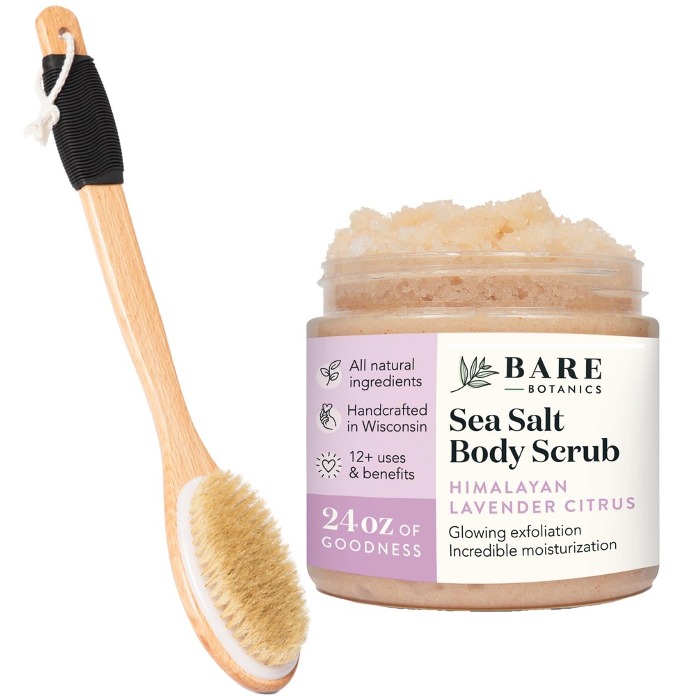 Bare Botanics Long Handle Back Brush + Lavender Body Himalayan Salt Scrub