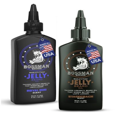 Bossman Jelly Beard Oil for Men Bundle | 2 Pack, 8 oz (Royal Oud + Stagecoach Scents) | Softens, Moisturizes & Conditions with Natural Ingredients Made in the USA
