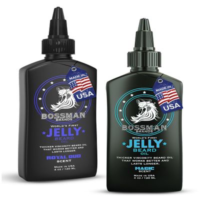 Bossman Jelly Beard Oil for Men Bundle | 2 Pack, 8 oz (Magic + Royal Oud Scents) | Softens, Moisturizes & Conditions with Natural Ingredients Made in the USA