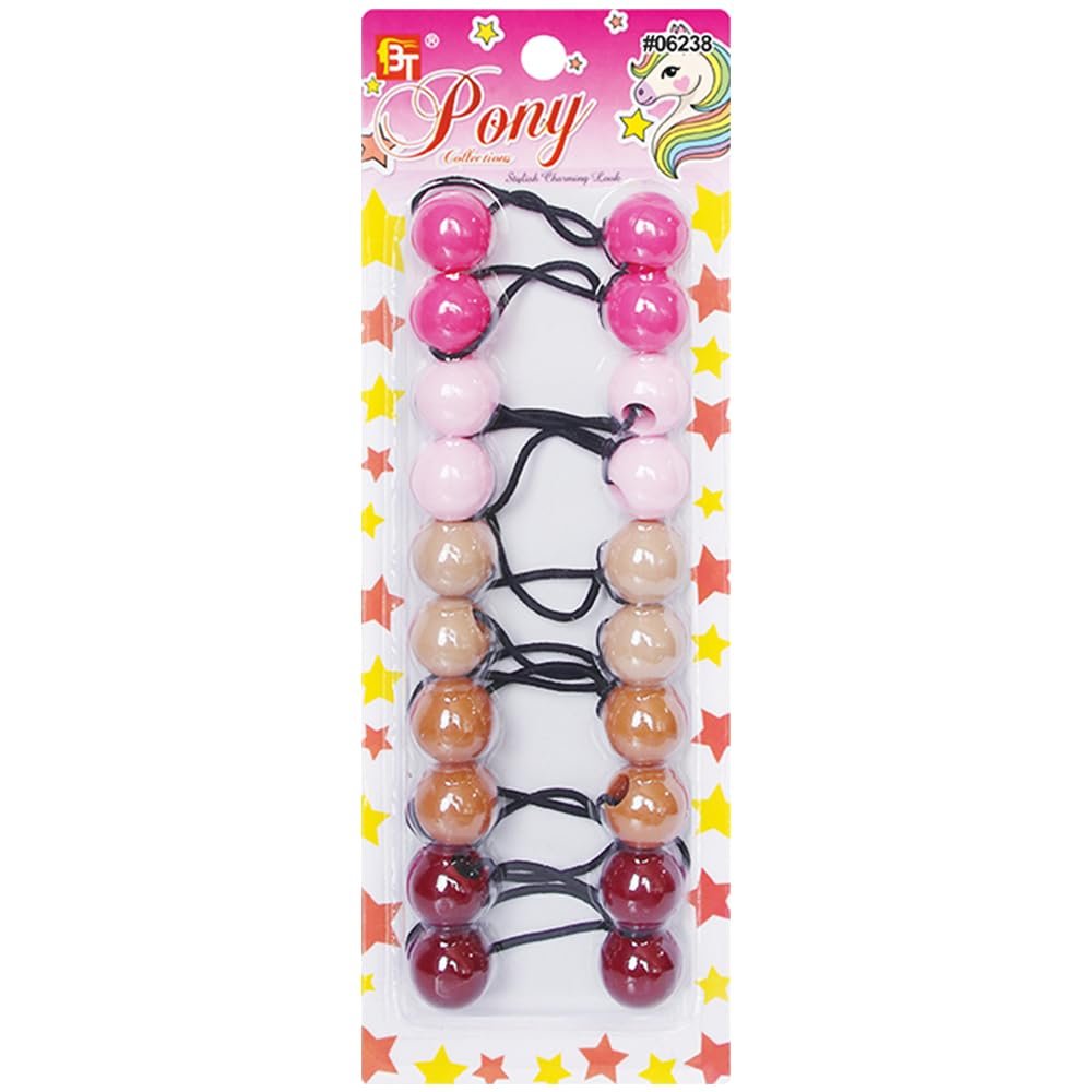 10 Pcs 20mm Ball Hair Ties Ponytail Holders Twinbead Bubble Balls Hair Accessories for Girls Kids Toddler (Pink/Brown Assorted)