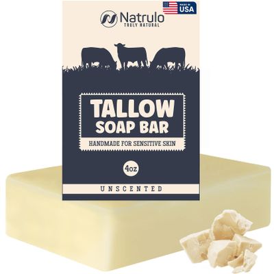 Beef Tallow Soap Bar All Natural Grass Fed Tallow Soap Unscented Moisturizing Face & Body Wash Great for Eczema, Dry, Itchy, Sensitive Skin Handcrafted Bath Soap for Adults, Kids, Made in USA