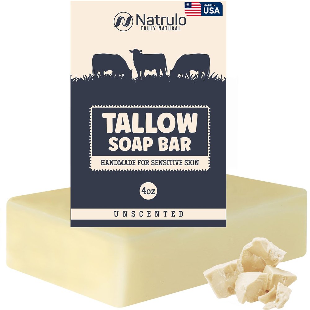 Beef Tallow Soap Bar All Natural Grass Fed Tallow Soap Unscented Moisturizing Face & Body Wash Great for Eczema, Dry, Itchy, Sensitive Skin Handcrafted Bath Soap for Adults, Kids, Made in USA