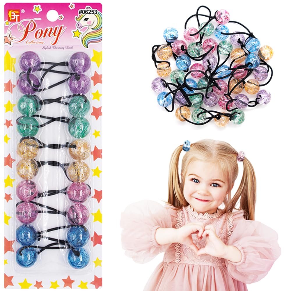 10 Pcs 20mm Ball Hair Ties Ponytail Holders Twinbead Bubble Balls Hair Accessories for Girls Kids Toddler (Glitter Assorted)