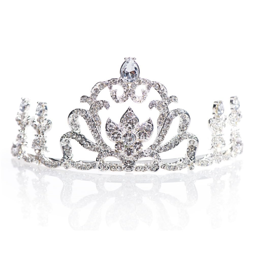 Andersons Rowan Rhinestone Tiara, 2 1/2 Inch Silver Metal Crown with Clear Faux Diamonds and Intricate Floral Design for Prom, Homecoming Queen, Wedding Bridal Party, Sweet 16, Quinceaera, Birthday, Pageant, Anniversary, Theater Costume Accessory