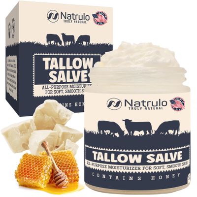 Beef Tallow Salve  All Natural Grass Fed Beef Tallow & Honey All Purpose Balm  Moisturizing Body Salve Great for Eczema, Cracked, Dry, Itchy, Irritated Skin  Skin Repair Skincare Made in USA