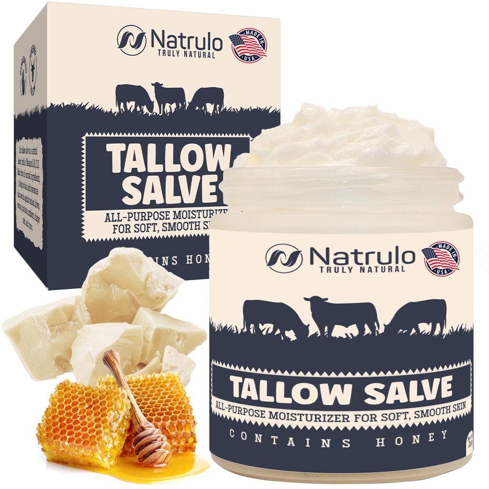 Beef Tallow Salve  All Natural Grass Fed Beef Tallow & Honey All Purpose Balm  Moisturizing Body Salve Great for Eczema, Cracked, Dry, Itchy, Irritated Skin  Skin Repair Skincare Made in USA