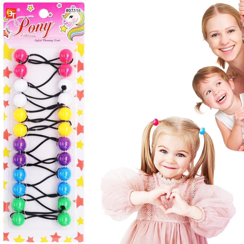 12 Pcs 16mm Ball Hair Ties Ponytail Holders Twinbead Bubble Balls Hair Accessories for Girls Kids Toddler (Fuchsia/White/Yellow/Purple/Azure/Green)