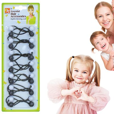 14 Pcs 12mm Ball Hair Ties Ponytail Holders Twinbead Bubble Balls Hair Accessories for Girls Kids Toddler (Black/White)