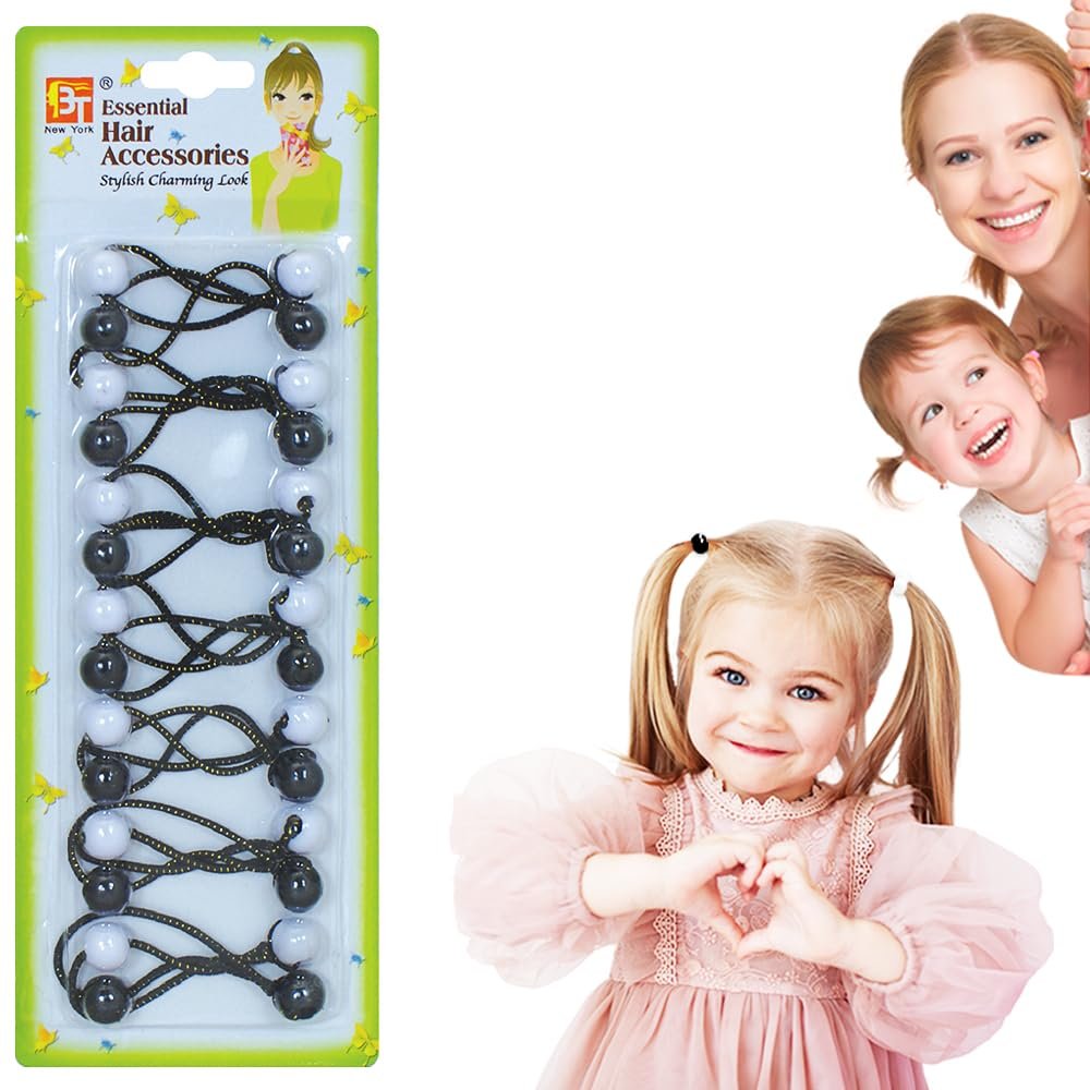 14 Pcs 12mm Ball Hair Ties Ponytail Holders Twinbead Bubble Balls Hair Accessories for Girls Kids Toddler (Black/White)
