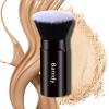 Makeup Brush Kabuki Face Brushes Retractable Travel Blush Brush Portable Flawless for Foundation, Powder Blush, Bronzer, Buffing, Liquid, Cream, Cruelty Free with Cover(Flat-Head) view 1