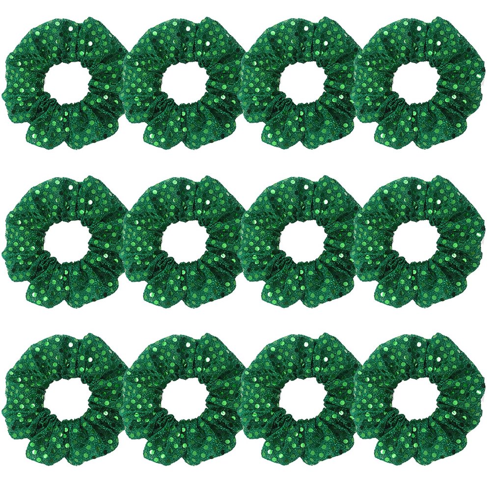 12 Pcs Glitter Cheer Christmas Sequins Hair Scrunchies Santa Claus Dance Scrunchie School Performance/Sports/Practice/Party Scrunchie Ponytail Holder Wrist for Girls Show (Green)