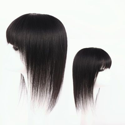 13x14cm Straight Clip in Hair for Thinning Hair Human Hair for Woman with Bangs, Clip in Hair Toppers Wiglet Hairpieces (Dark brown,20cm/8inch)