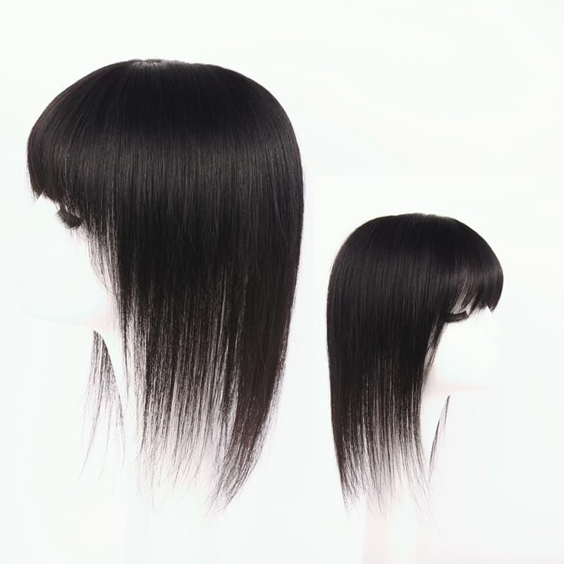 13x14cm Straight Clip in Hair for Thinning Hair Human Hair for Woman with Bangs, Clip in Hair Toppers Wiglet Hairpieces (Dark brown,30cm/12inch)