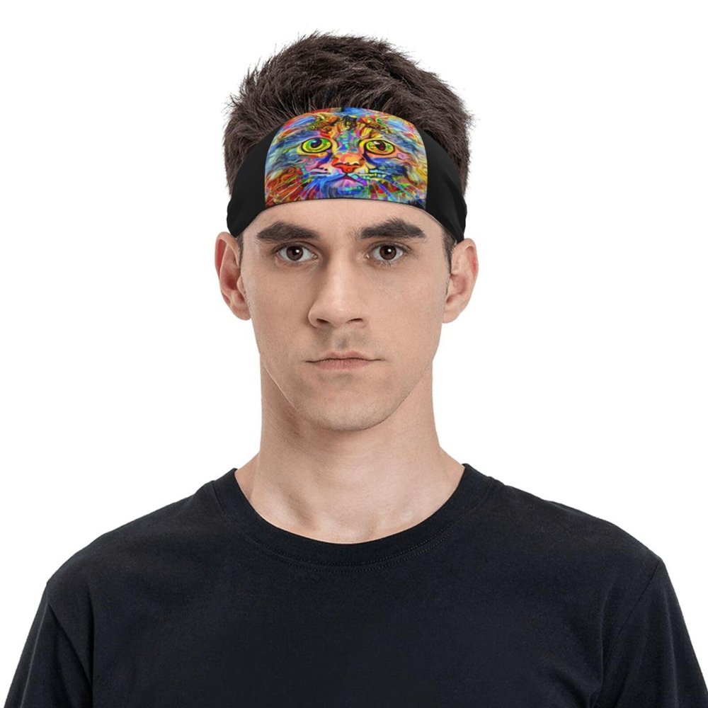 Abstractionist Cat Headband for Men Women Sports Sweatband for Fitness Exercise Moisture Wicking Running Yoga Hairbands