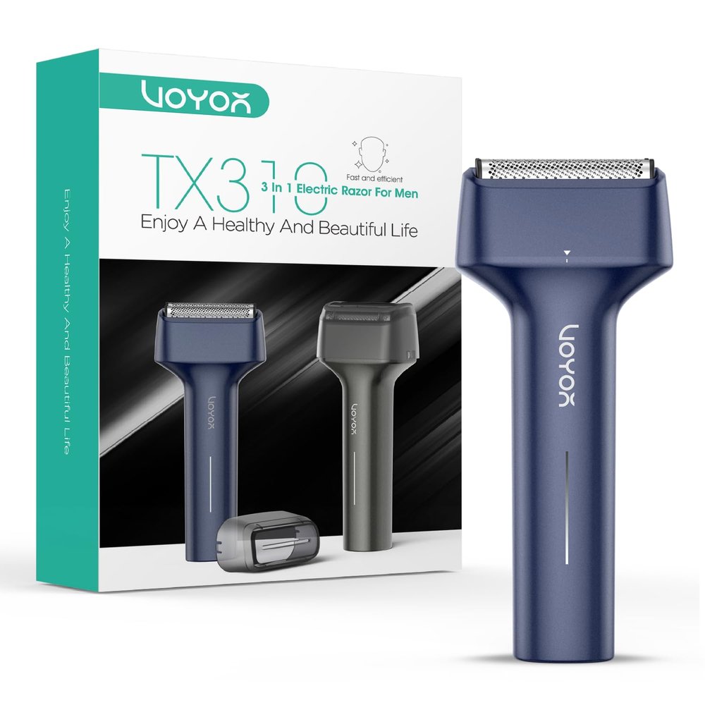 VOYOR Foil Shaver Electric Razor for Men 3 in 1 Shavers for Men with Double Foil Wet & Dry Face Shaver Lightweight Handheld Smooth Shave IPX6 Washable USB-C Rechargeable Travel Razor TX310 (Blue)
