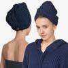 100% Organic Cotton Hair Drying Waffle Towel Wrap for Women | Absorbent & Quick Dry Head Turban for Wet Hair in Shower Sauna Spa, Extra Large for Long Straight Curly Plopping Button (Blue, 1 PACK) view 1