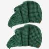 100% Organic Cotton Hair Drying Waffle Towel Wrap for Women | Absorbent & Quick Dry Head Turban for Wet Hair in Shower Sauna Spa, Extra Large for Long Straight Curly Plopping Button (Green, 2 PACK) view 1