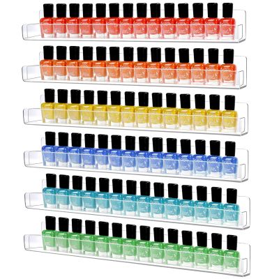 AumVum 6 Pack Nail Polish Organizer Wall Mounted Shelf with Removable Anti-Slip Inserts, Paint Rack Acrylic Display for Salon Vanity Table Organization, Holds 90 Bottles, 15 Inch