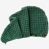 100% Organic Cotton Hair Drying Waffle Towel Wrap for Women | Absorbent & Quick Dry Head Turban for Wet Hair in Shower Sauna Spa, Extra Large for Long Straight Curly Plopping Button (Green, 1 PACK) view 2