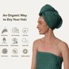 100% Organic Cotton Hair Drying Waffle Towel Wrap for Women | Absorbent & Quick Dry Head Turban for Wet Hair in Shower Sauna Spa, Extra Large for Long Straight Curly Plopping Button (Green, 1 PACK) view 3