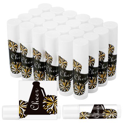 Suttmin 24 Pcs Cheer Lip Balm Cheer Teams Camp Gifts Pom Pom Leaders Party Favors Gear Lip Balm Valentine's Day Gift for Competitive Party Guest Supplies(Black)