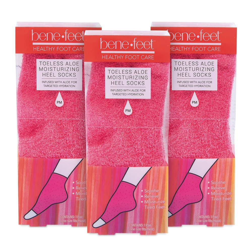 Benefeet Toeless Aloe Moisturizing Heel Socks 3 Pack - Effective Overnight Foot Rejuvenation, Targeted Hydration to Soften Dry Skin, Infused w/Coconut Oil, Aloe + Jojoba Seed Oil, 1 Pair (3 Pack)