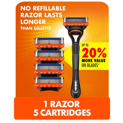 Gillette Fusion5 Razor for Men, 1 Gillette Razor Handle, 5 Razor Blade Refills, with Lubrastrip, for a Close Shave
