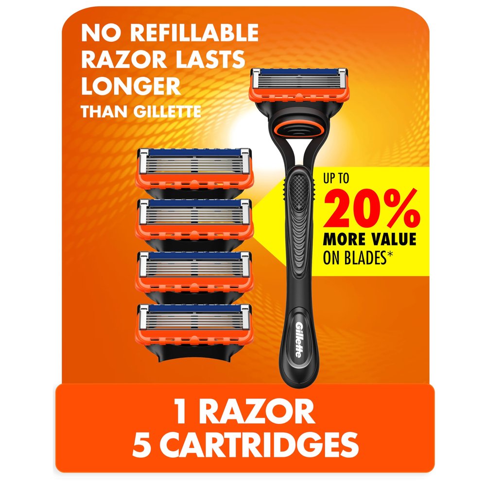 Gillette Fusion5 Razor for Men, 1 Gillette Razor Handle, 5 Razor Blade Refills, with Lubrastrip, for a Close Shave