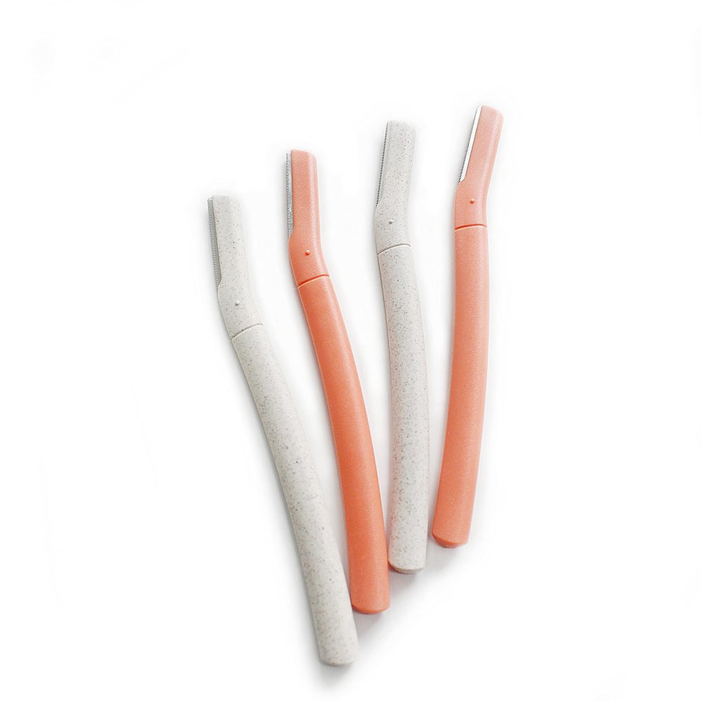 ChaosssCo Facial Fuzz-Free Razor, Eyebrow Trimmer Professional Exfoliating Dermaplaning Tool, Peach Fuzz Shaver and Multipurpose Home Skin Care for Women (Pack of 4, 2 Orange and 2 Gray)
