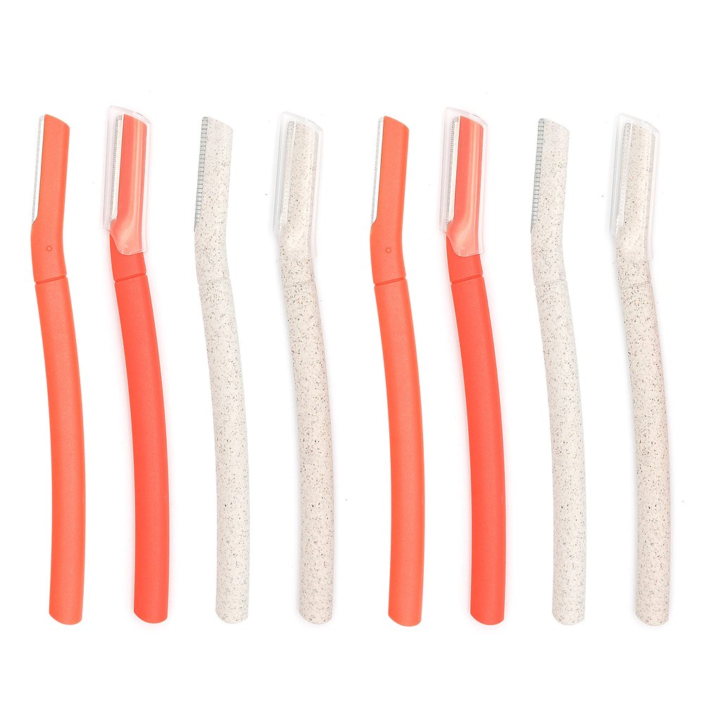 ChaosssCo Facial Fuzz-Free Razor, Eyebrow Trimmer Professional Exfoliating Dermaplaning Tool, Peach Fuzz Shaver and Multipurpose Home Skin Care for Women (Pack of 8, 4 Orange and 4 Gray)