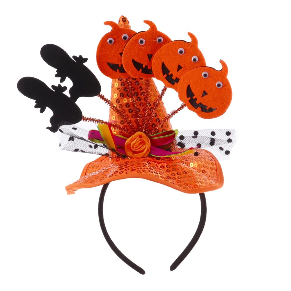 CHILDWEET Pumpkin Headband Witch Hat Orange Halloween Headband Hair Band Adult Party Hair Decor