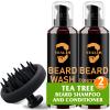 Beard Wash, Beard Conditioner w/Tea Tree Oils, Reduces Beard Dandruff & Relieves Itching, Strengthens, Softens and Nourishes Dry & Coarse Beards - Beard Shampoo w/Beard Brush 2 x 4 Fl Oz view 1