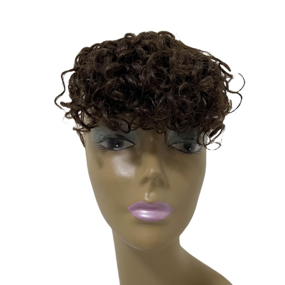 Afro Curly 100% Human Hair Bangs Soft Fluffy Kinky Curly Human Hairpieces for Black Women Clip in on Hair Extensions (Dark Brown)
