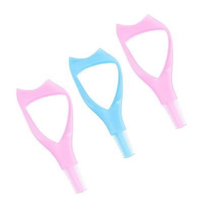 3PCS 3 in 1 Plastic Makeup Upper Lower Eye Lash Mascara Shield Guard Applicator Eyelashes Curlers Cosmetic Mascara Eyelash Comb Applicator Helper Guide Card Tool (Pink+Blue)