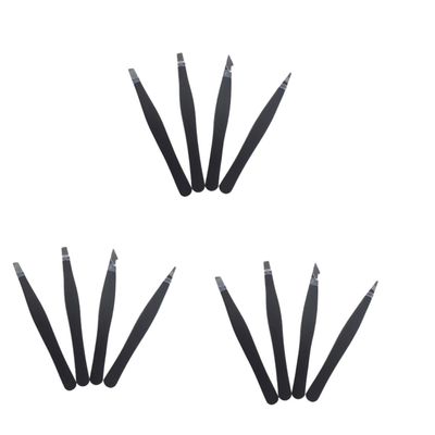 Beaupretty 12pcs Stainless Steel Eyebrow Tweezers Flat Tips Precision Tweezers for Eyebrows Portable Grooming Kit Storage Bag