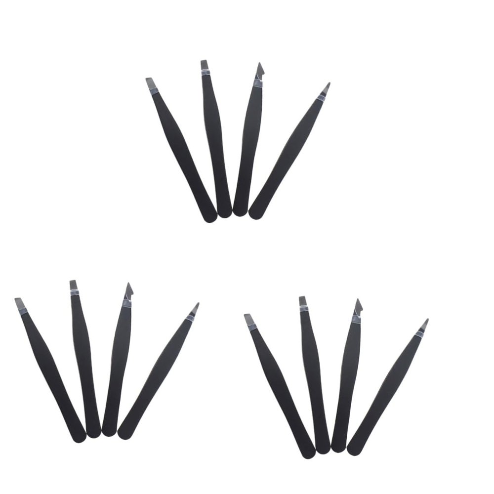 Beaupretty 12pcs Stainless Steel Eyebrow Tweezers Flat Tips Precision Tweezers for Eyebrows Portable Grooming Kit Storage Bag