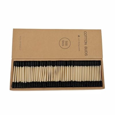 2000 PCs Premium Cotton Swabs Natural Cotton Buds Biodegradable Organic Double Tips for Ear Wax Removal (2000PCs,Black)