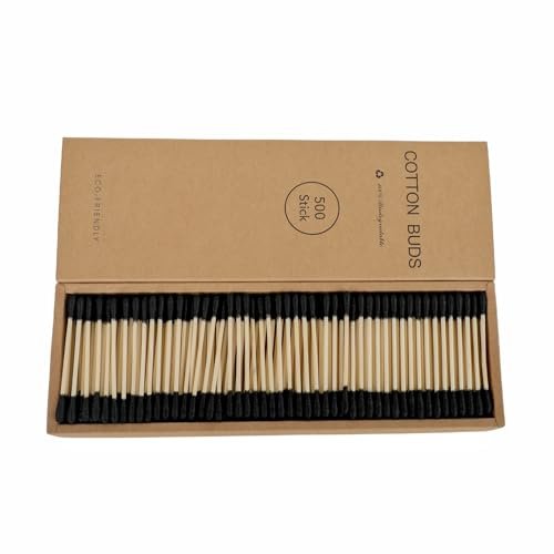 2000 PCs Premium Cotton Swabs Natural Cotton Buds Biodegradable Organic Double Tips for Ear Wax Removal (2000PCs,Black)