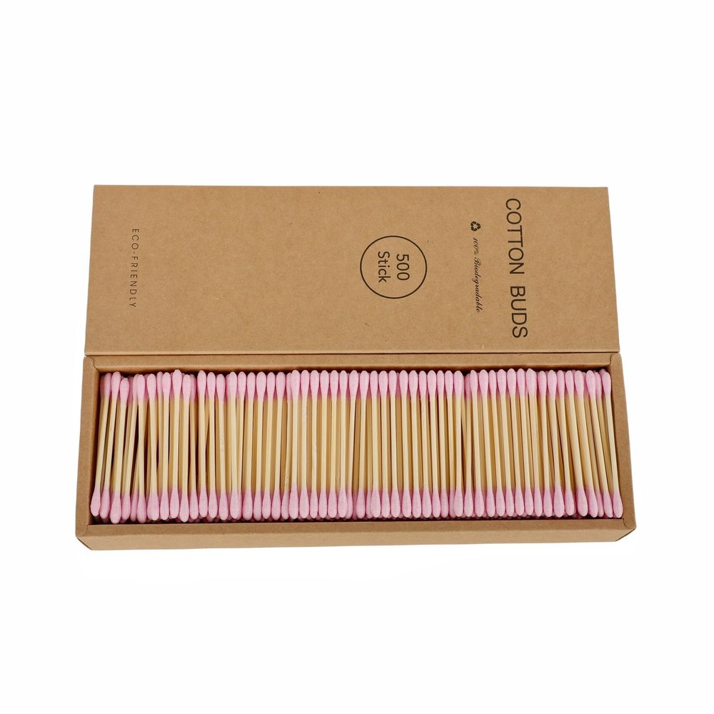 2000 PCs Premium Cotton Swabs Natural Cotton Buds Biodegradable Organic Double Tips for Ear Wax Removal (2000PCs,Pink)