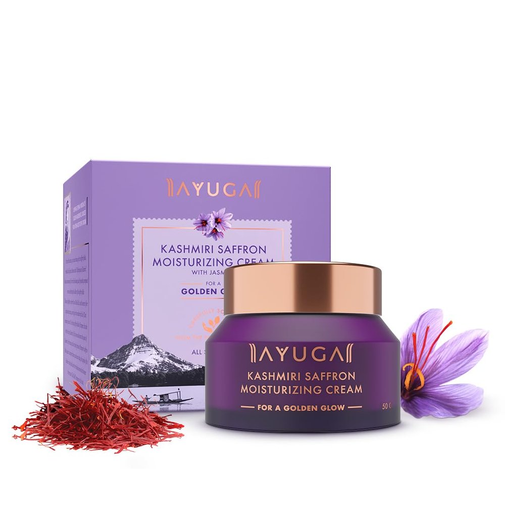 Ayuga Kashmiri Saffron Moisturizing Face Cream with SPF 25 | Ayurvedic Moisturizer with Jasmine | Lightweight Hydrating Sun Protection | Nourishing & Soothing | 1.76 Oz (50g)
