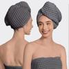 100% Organic Cotton Hair Drying Waffle Towel Wrap for Women | Absorbent & Quick Dry Head Turban for Wet Hair in Shower Sauna Spa, Extra Large for Long Straight Curly Plopping Button (Grey, 1 PACK) view 1