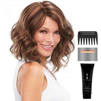 Bundle - 5 items: Mila Wig by Jon Renau, Christy's Wigs Q & A Booklet, 2oz Travel Size Wig Shampoo, Wig Cap & Wide Tooth Comb - Color: 24B22