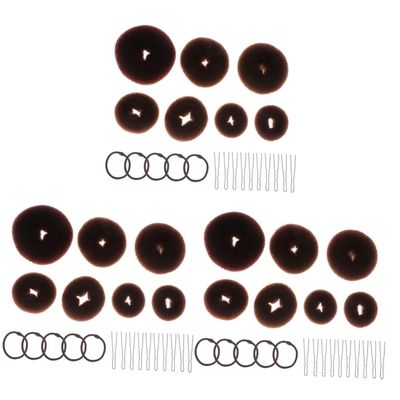 balacoo 66pcs Hair Bun Maker Set Coffee Hair Styling Accessories for Elegant Updos Includes Donut Shaped Clips U-shaped Pins and Elastic Ropes for Dance and Recital Use