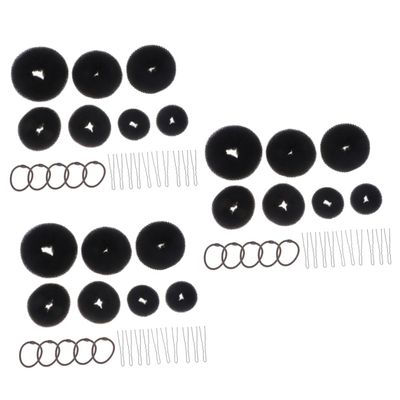 balacoo 66pcs Bun Maker Kit for Hair Styling Includes Large Medium Small Donut U-shaped Clips and Elastic Ropes Hair Accessories for Elegant Updos and Dances Black