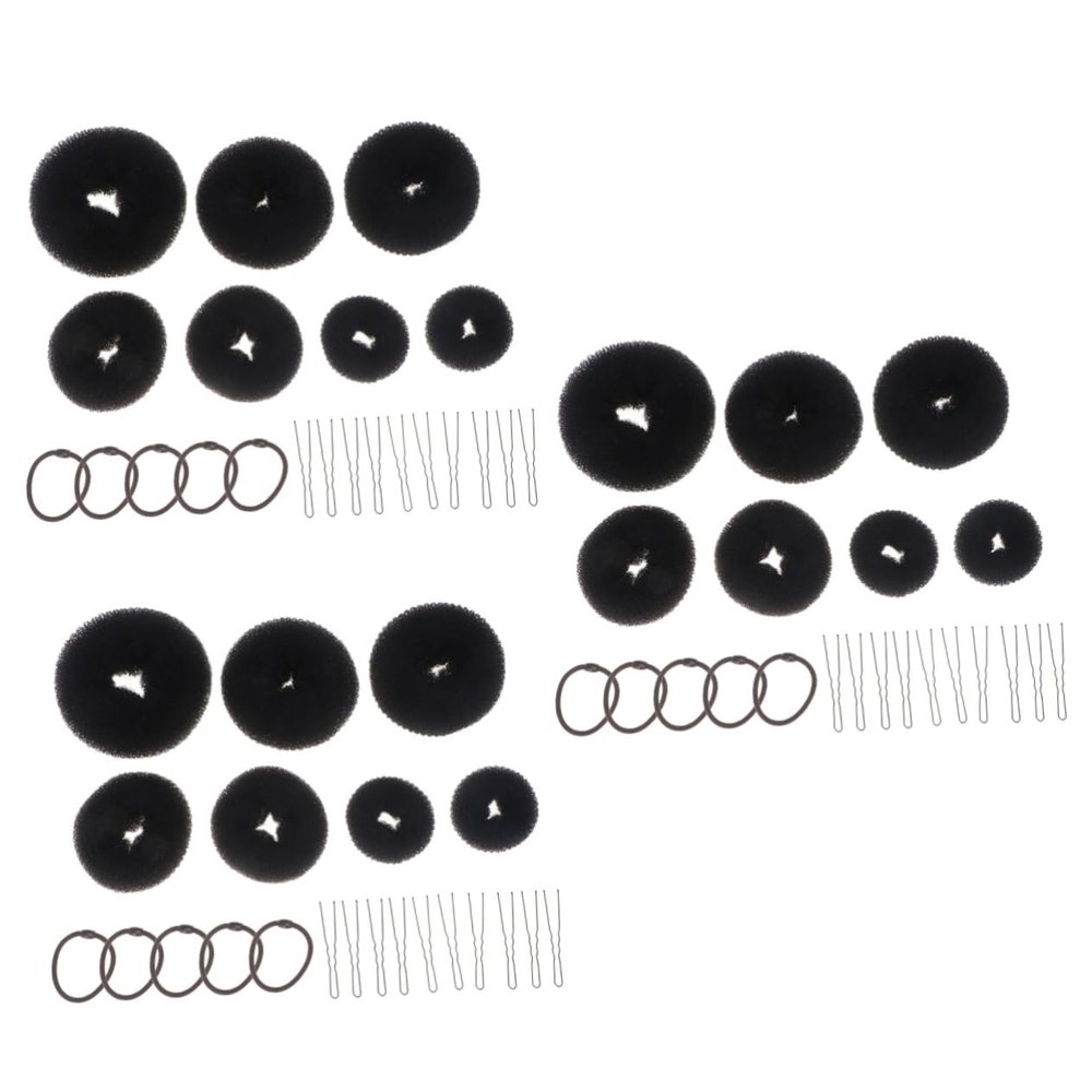 balacoo 66pcs Bun Maker Kit for Hair Styling Includes Large Medium Small Donut U-shaped Clips and Elastic Ropes Hair Accessories for Elegant Updos and Dances Black