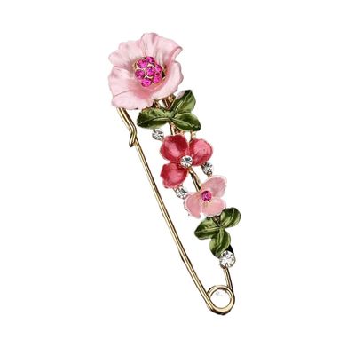 Fashion Colorful Enamel Flower Big Needle Pins For Women Elegant Rhinestone Floral Clothes Brooches Wedding Party Jewelry (Color : BC18Y0239-3)