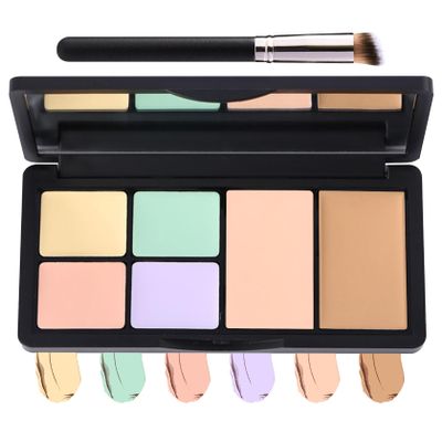 6 Colors Correcting Concealer Contour Makeup Palette,Cream Concealer Contour Palette for Dark Circles Blemish Redness,Highlighting Long Lasting Contouring Liquid Foundation Makeup with Brush01