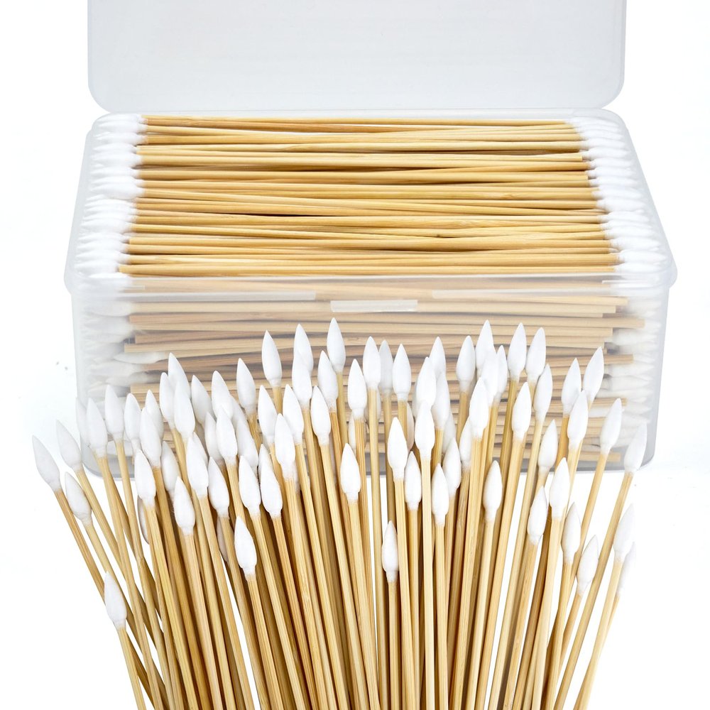 600PCS 6'' Lint Free Pointed Long Cotton Swabs - Pure Cotton Tips Gun Cleaning Swabs with Durable Stem, Also fit Makeup, Pet Care, Electronic, Household, Boxed