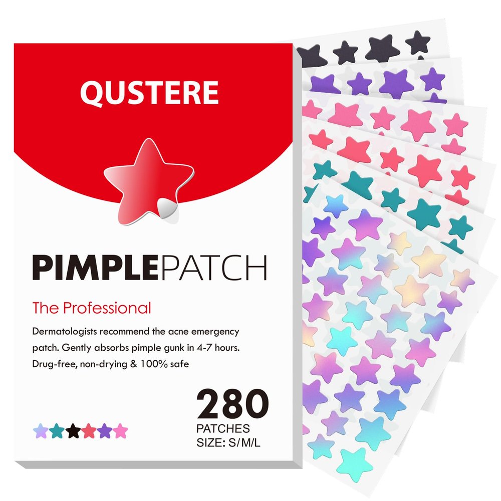 QUSTERE Pimple Patches for Face, Hydrocolloid Acne Patches, Cute Star Zit Covers for Face, Colorful Spot Stickers with Tea Tree, Salicylic Acid & Cica Oil| 3 Sizes (10mm, 12mm & 14mm) |280 Count